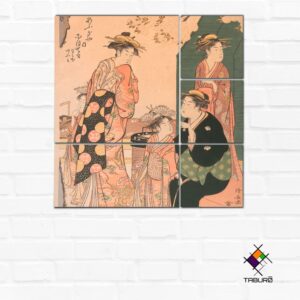 Retrato de la cortesana Nioteru de Ogiya, con sus dos asistentes Namiji y Aō-mi cuarzo